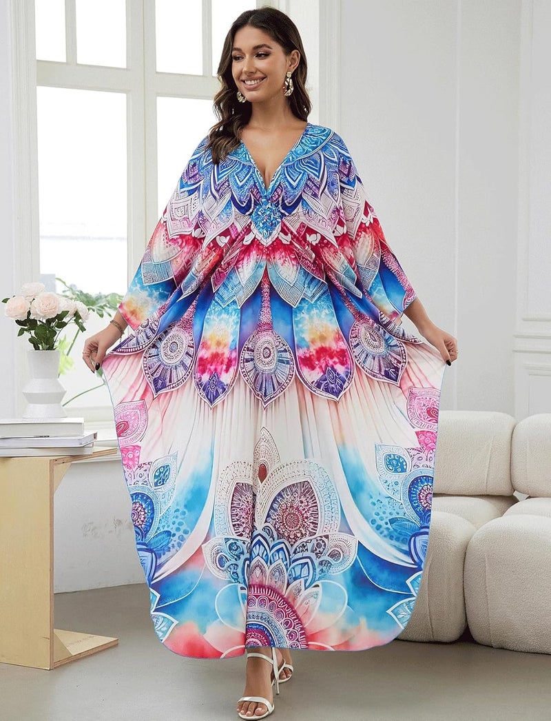 KECVOT Kaftan Dresses for Women Plus Size Batwing Sleeve Caftans Long Bathing Suit Cover Up Maxi Beach Dress Loungewear - Image 2